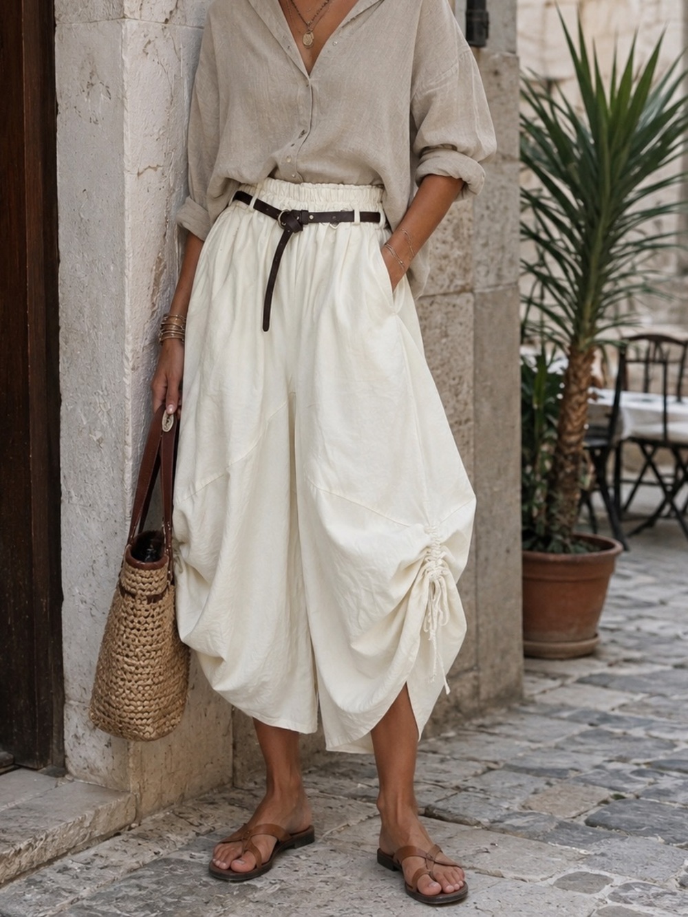 K21. From italy 🇮🇹 Gathered Hem Corduroy Wide-Leg Pants